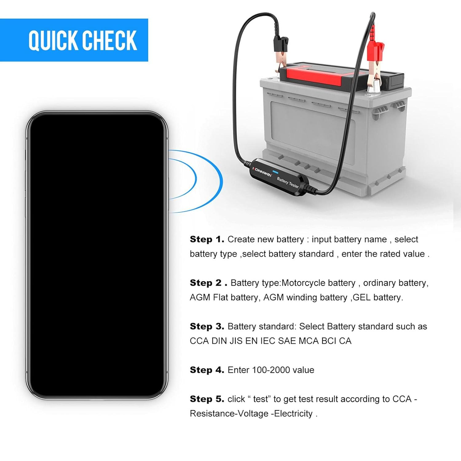 Αναλογικό Διαγνωστικό Μπαταριών - Automotive Battery Tester με Κροκοδειλάκια και Bluetooth για iOS ή Android Konnwei Αναλογικό Διαγνωστικό Μπαταριών - Automotive Battery Tester με Κροκοδειλάκια και Bluetooth για iOS ή Android Konnwei