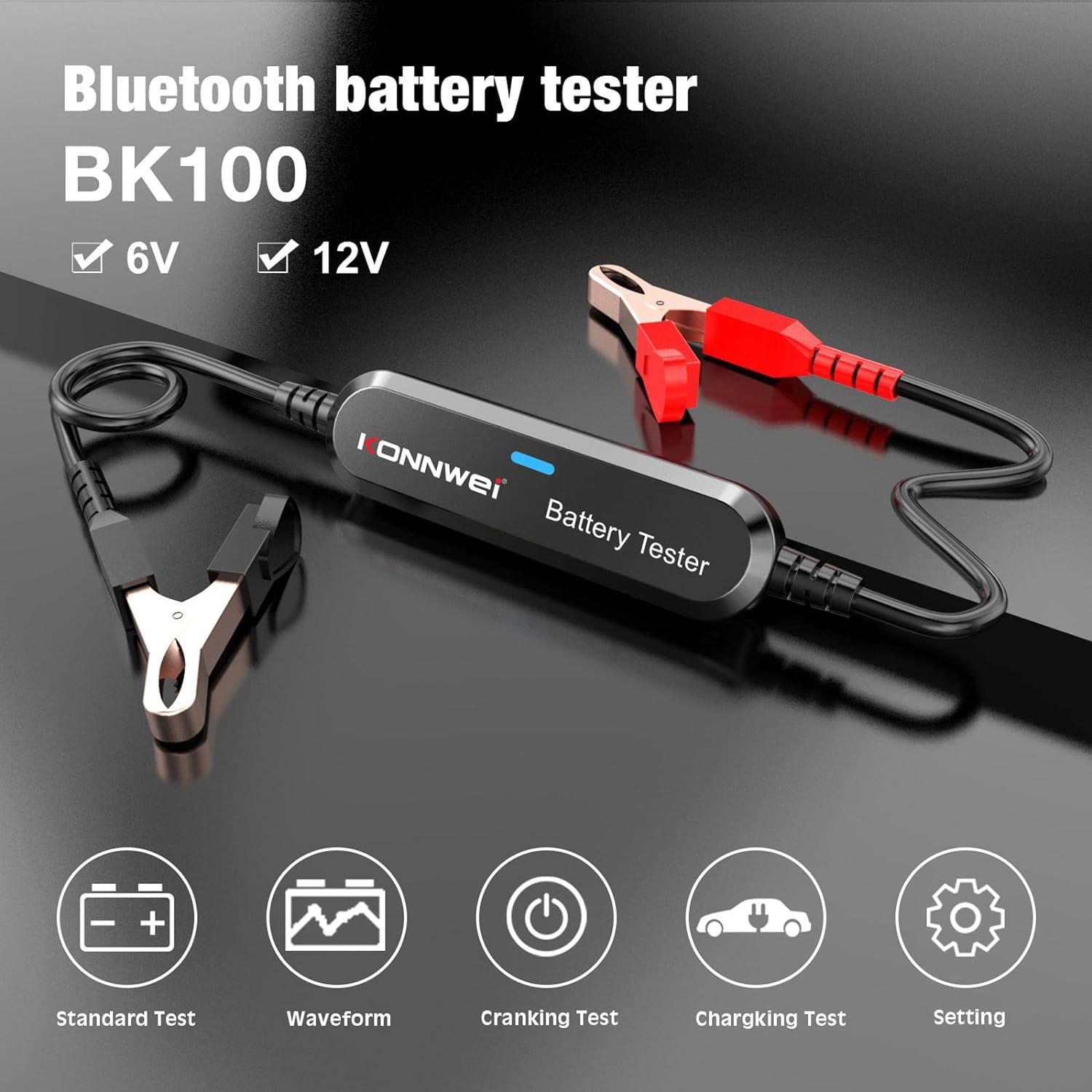Αναλογικό Διαγνωστικό Μπαταριών - Automotive Battery Tester με Κροκοδειλάκια και Bluetooth για iOS ή Android Konnwei Αναλογικό Διαγνωστικό Μπαταριών - Automotive Battery Tester με Κροκοδειλάκια και Bluetooth για iOS ή Android Konnwei