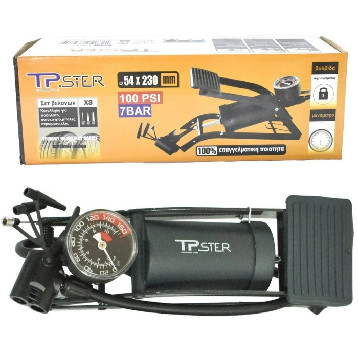 Τρόμπα Ποδιού με Μανόμετρο 7 Bar 100 PSI με 3 Βελόνες - Κατάλληλη για Μπάλες, Ποδήλατο, Αυτοκίνητο, Στρώματα Τρόμπα Ποδιού με Μανόμετρο 7 Bar 100 PSI με 3 Βελόνες - Κατάλληλη για Μπάλες, Ποδήλατο, Αυτοκίνητο, Στρώματα