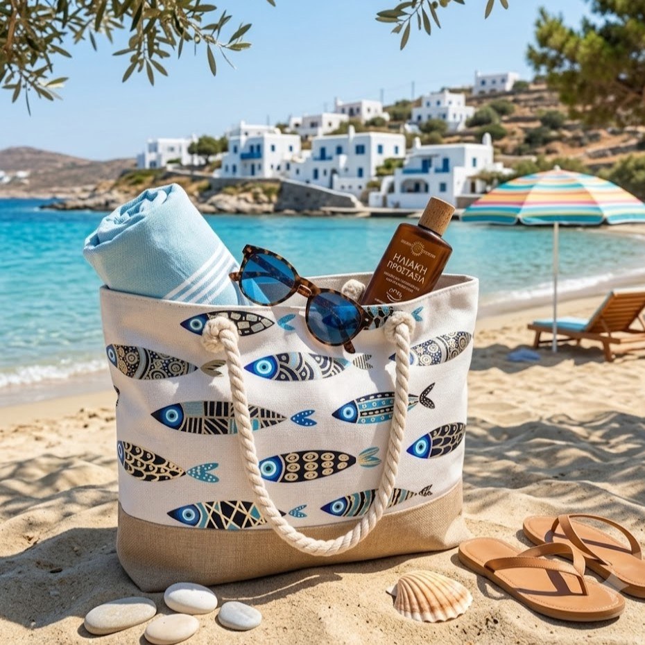 Τσάντα Παραλίας με Σχέδιο Ψάρια – Ευρύχωρη, Πρακτική και Καλοκαιρινή Τσάντα Παραλίας με Σχέδιο Ψάρια – Ευρύχωρη, Πρακτική και Καλοκαιρινή