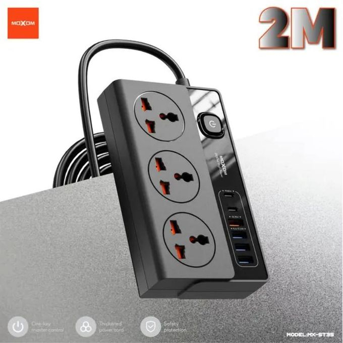 Universal Πολύπριζο 3 Θέσεων με 4 Θύρες USB & 2 Θύρες USB-C & Καλώδιο 2m - Moxom Universal Πολύπριζο 3 Θέσεων με 4 Θύρες USB & 2 Θύρες USB-C & Καλώδιο 2m - Moxom