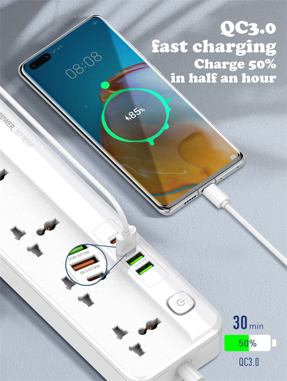 Universal Πολύπριζο 5 Θέσεων με 3 Θύρες USB & 1 USB-C PD/QC 3.0 20W – Καλώδιο 2m LDNIO Universal Πολύπριζο 5 Θέσεων με 3 Θύρες USB & 1 USB-C PD/QC 3.0 20W – Καλώδιο 2m LDNIO