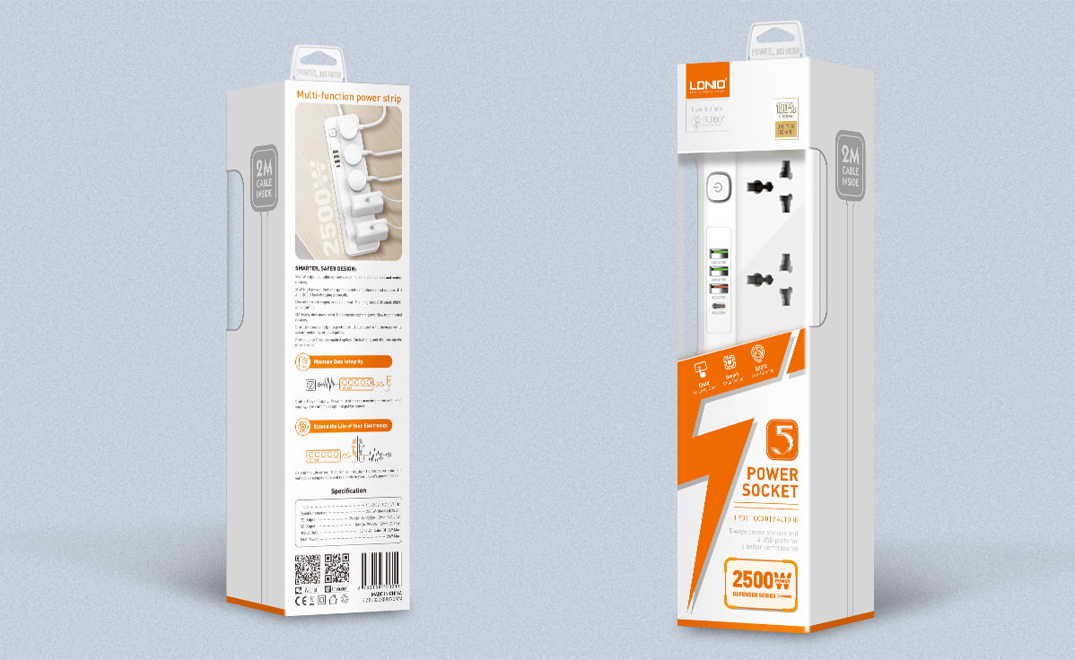 Universal Πολύπριζο 5 Θέσεων με 3 Θύρες USB & 1 USB-C PD/QC 3.0 20W – Καλώδιο 2m LDNIO Universal Πολύπριζο 5 Θέσεων με 3 Θύρες USB & 1 USB-C PD/QC 3.0 20W – Καλώδιο 2m LDNIO