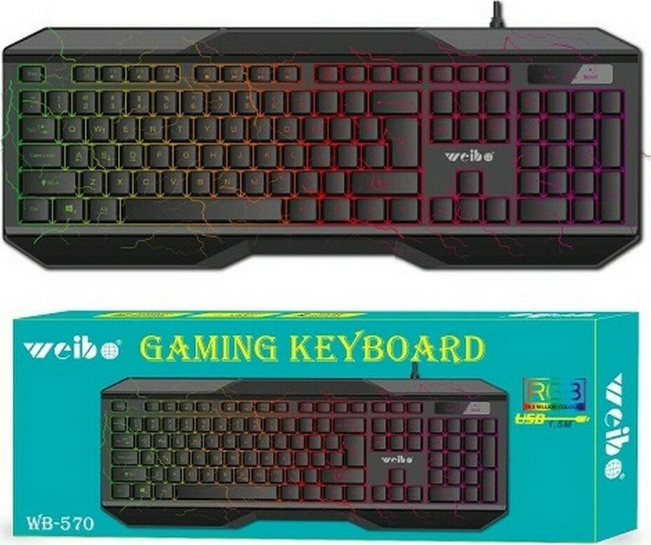 Weibo Ενσύρματο USB Αγγλικό Μαύρο Πληκτρολόγιο με RGB Φωτισμό και Ρυθμιζόμενη Κλίση Weibo Ενσύρματο USB Αγγλικό Μαύρο Πληκτρολόγιο με RGB Φωτισμό και Ρυθμιζόμενη Κλίση