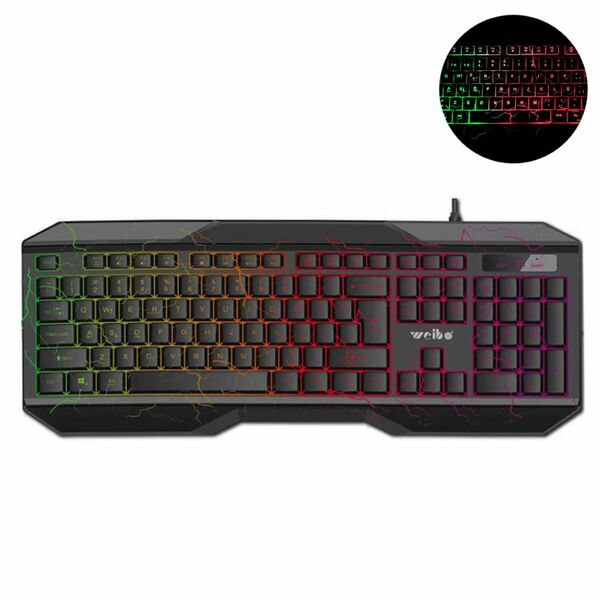 Weibo Ενσύρματο USB Αγγλικό Μαύρο Πληκτρολόγιο με RGB Φωτισμό και Ρυθμιζόμενη Κλίση Weibo Ενσύρματο USB Αγγλικό Μαύρο Πληκτρολόγιο με RGB Φωτισμό και Ρυθμιζόμενη Κλίση