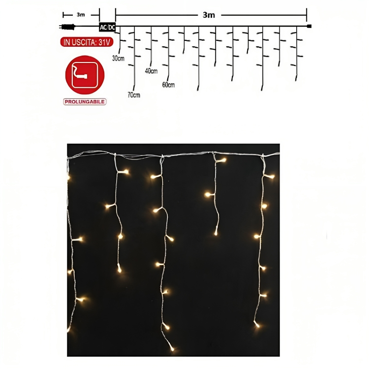 Χριστουγεννιάτικα Λαμπάκια Ασύμμετρη Κουρτίνα - 100 LED Θερμού Λευκού Φωτισμού με 8 Προγράμματα Φωτισμού - Arrango Χριστουγεννιάτικα Λαμπάκια Ασύμμετρη Κουρτίνα - 100 LED Θερμού Λευκού Φωτισμού με 8 Προγράμματα Φωτισμού - Arrango