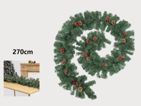 Χριστουγεννιάτικη Γιρλάντα 270cm Πράσινη με Κουκουνάρια και Μούρα – Φυσική Διακόσμηση Χριστουγεννιάτικη Γιρλάντα 270cm Πράσινη με Κουκουνάρια και Μούρα – Φυσική Διακόσμηση