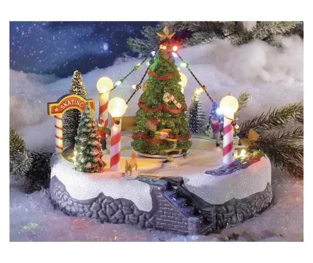 Χριστουγεννιάτικη Σκηνή Παγοδρομίου με Δέντρο LED Κίνηση και Μουσική Χριστουγεννιάτικη Σκηνή Παγοδρομίου με Δέντρο LED Κίνηση και Μουσική